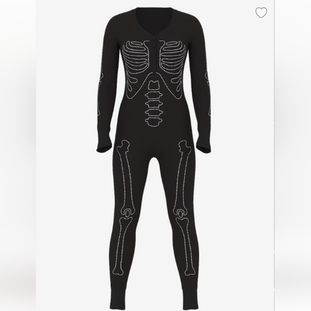 PINK Victoria's Secret Black Jumpsuit Halloween Onesie Skeleton Rhinestone